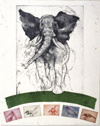 "The Kind Messenger", 1986, by Chaim Koppelman--Hand-Colored Etching/Collage, Courtesy of the Artist